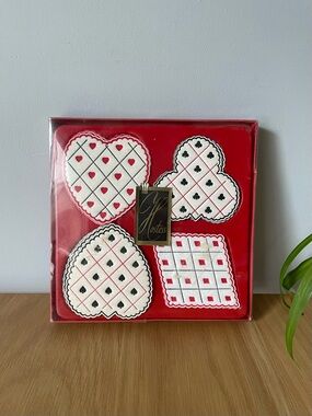 Vintage MCM Hostess Playing Card Theme Paper Drink Coaster Set Drink